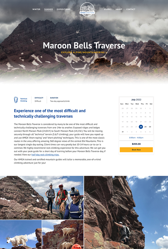 Aspen Expeditions trip page design